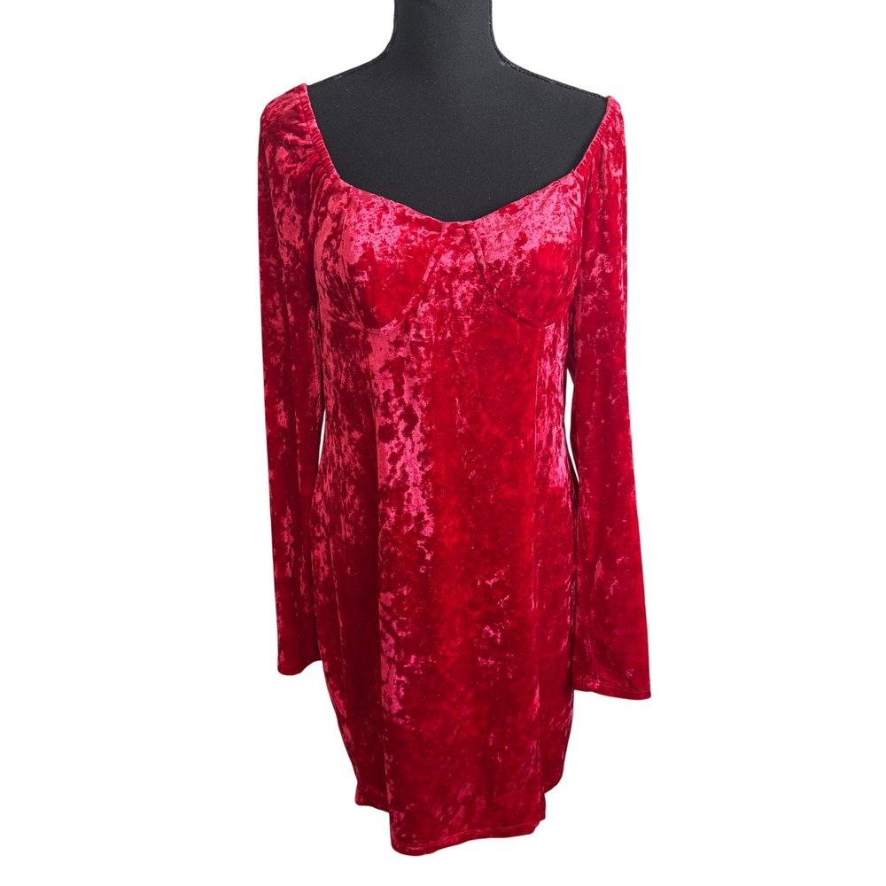 Madden NYC Womens Red Velvet Babydoll Mini Dress XL Vamp Whimsigoth Romantic